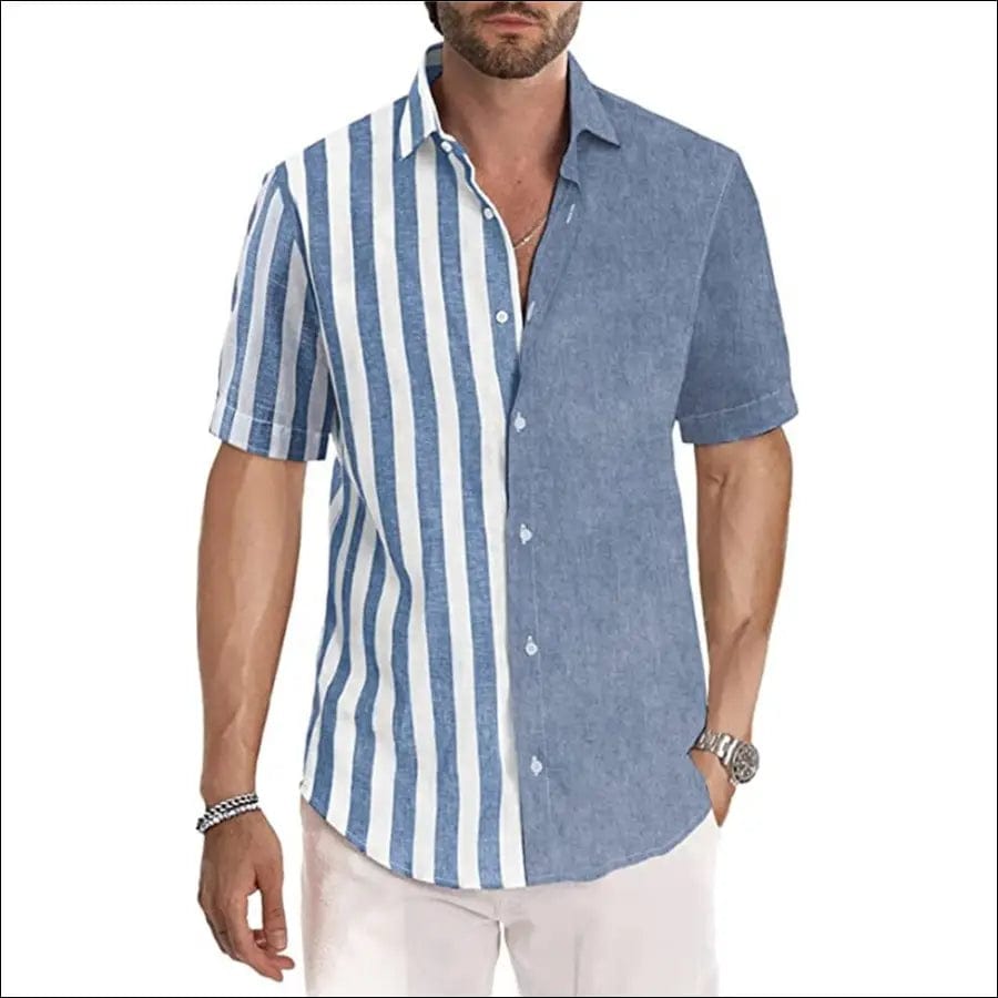 Men Shirt Patchwork Stripe Tops Fashion Casual Well Fitting