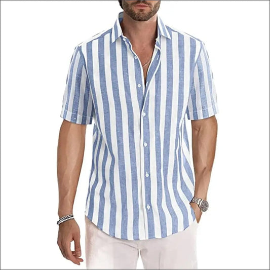 Men Shirt Patchwork Stripe Tops Fashion Casual Well Fitting