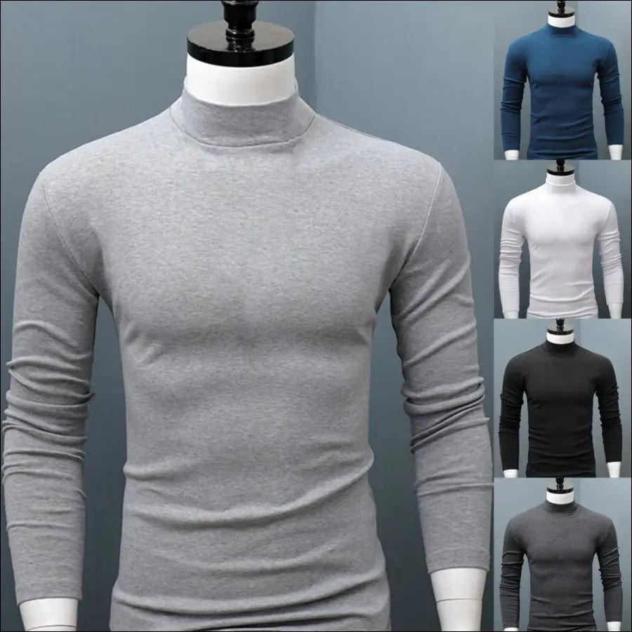 Men Shirt Sweaters Solid Color Half High Collar Casual Slim