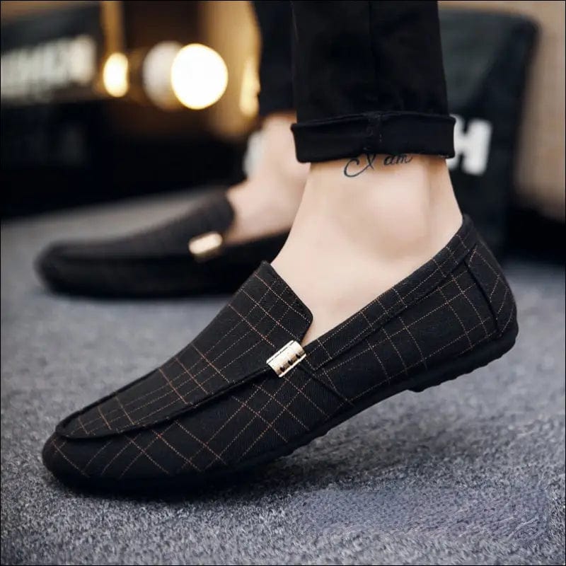 Men Shoes Loafers Breathable Canvas - 67665470-black-46
