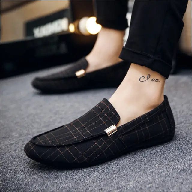 Men Shoes Loafers Breathable Canvas - Black / 46 -