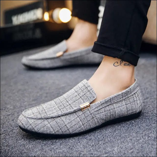 Men Shoes Loafers Breathable Canvas - Gray / 40 -