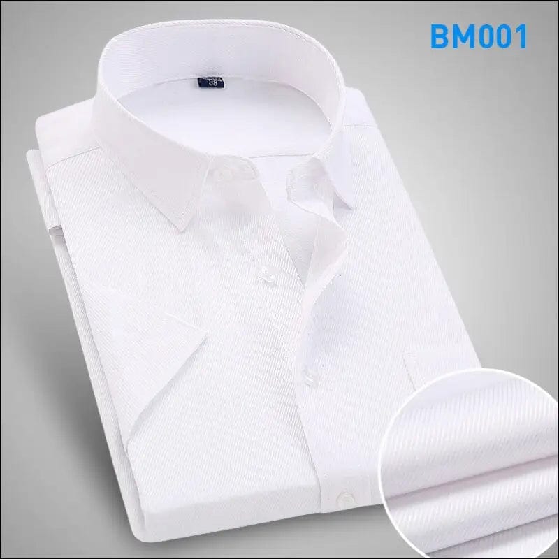 Men Short Sleeve Dress Shirt Summer Fashion Solid Slim Fit