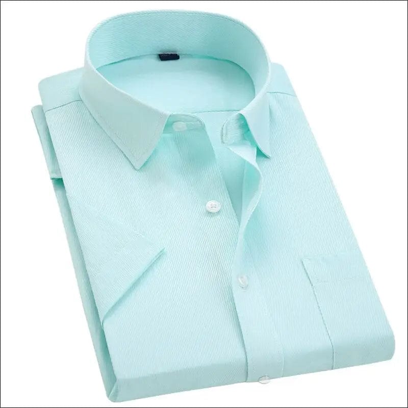 Men Short Sleeve Dress Shirt Summer Fashion Solid Slim Fit