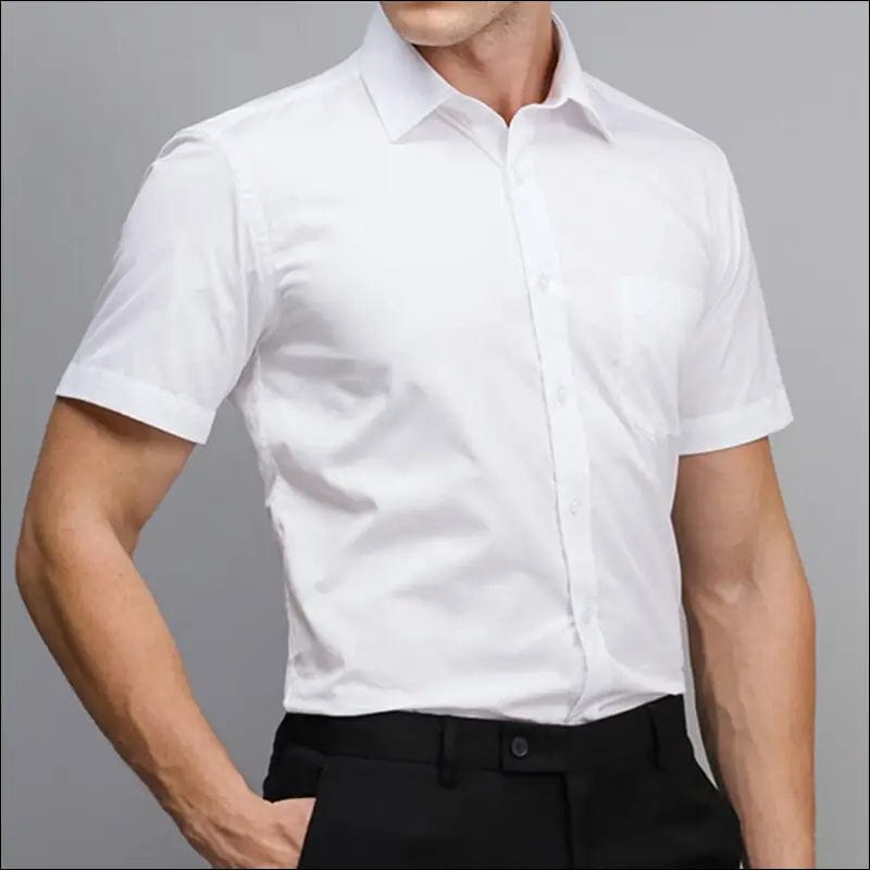 Men Short Sleeve Dress Shirt Summer Fashion Solid Slim Fit