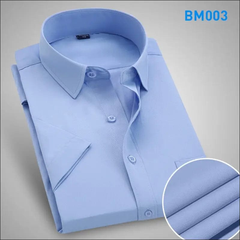 Men Short Sleeve Dress Shirt Summer Fashion Solid Slim Fit