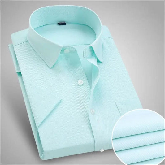 Men Short Sleeve Dress Shirt Summer Fashion Solid Slim Fit