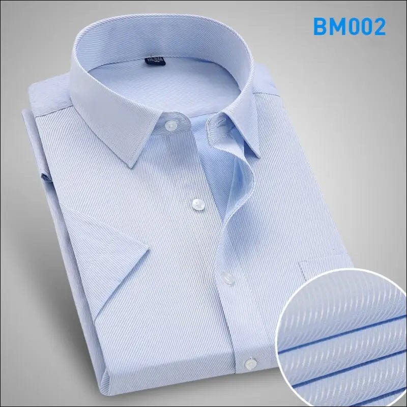 Men Short Sleeve Dress Shirt Summer Fashion Solid Slim Fit