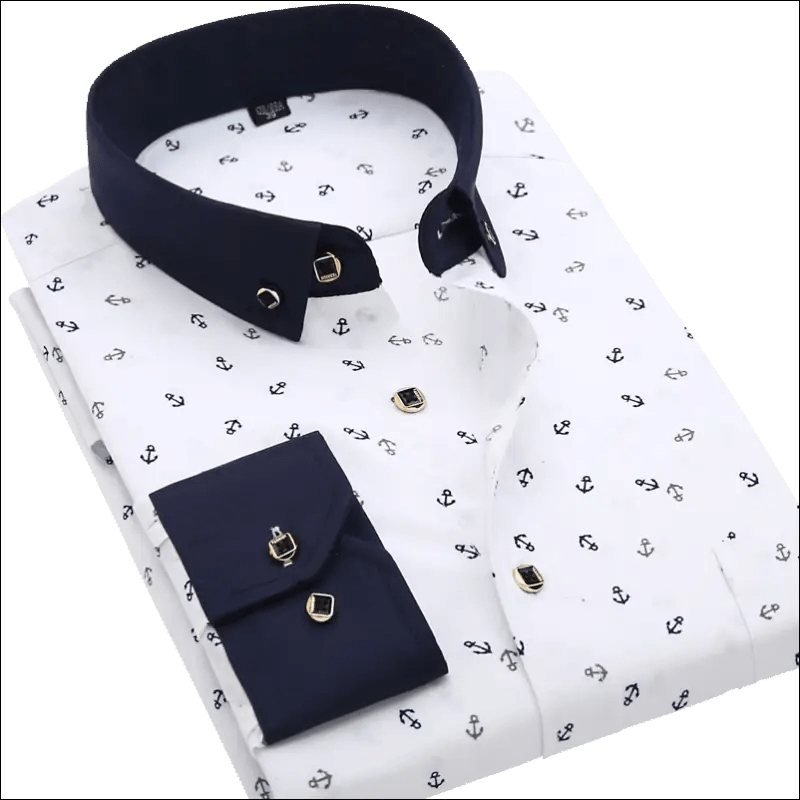 Men’s Casual Printed Shirts Fashion Contrast Single Patch