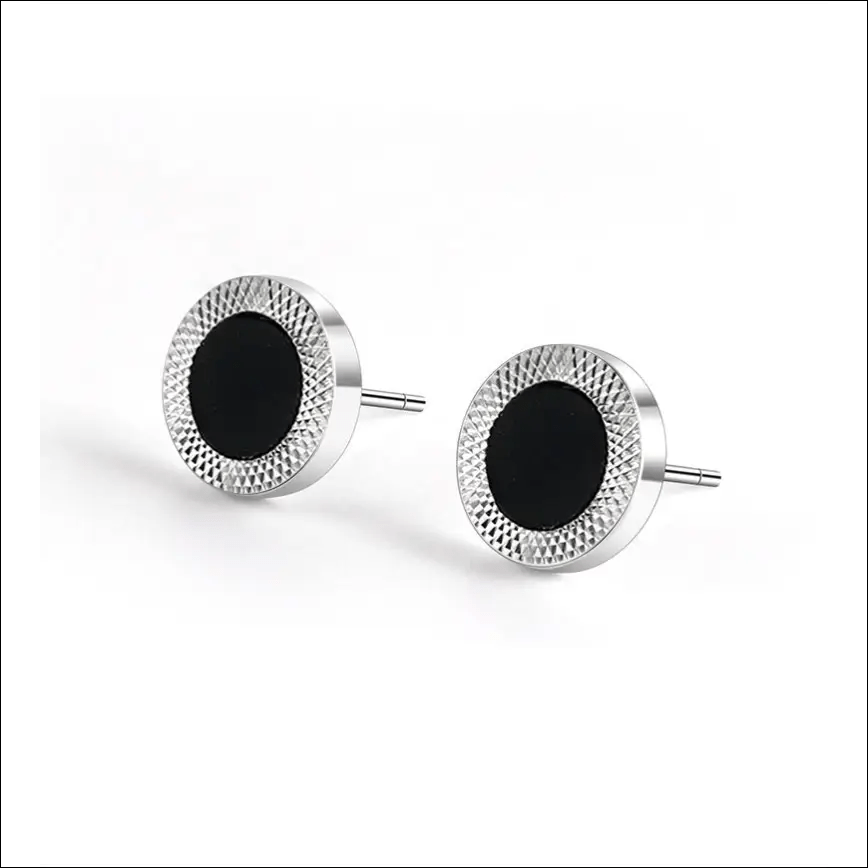 Men’s earrings black agate inlaid silver men and women