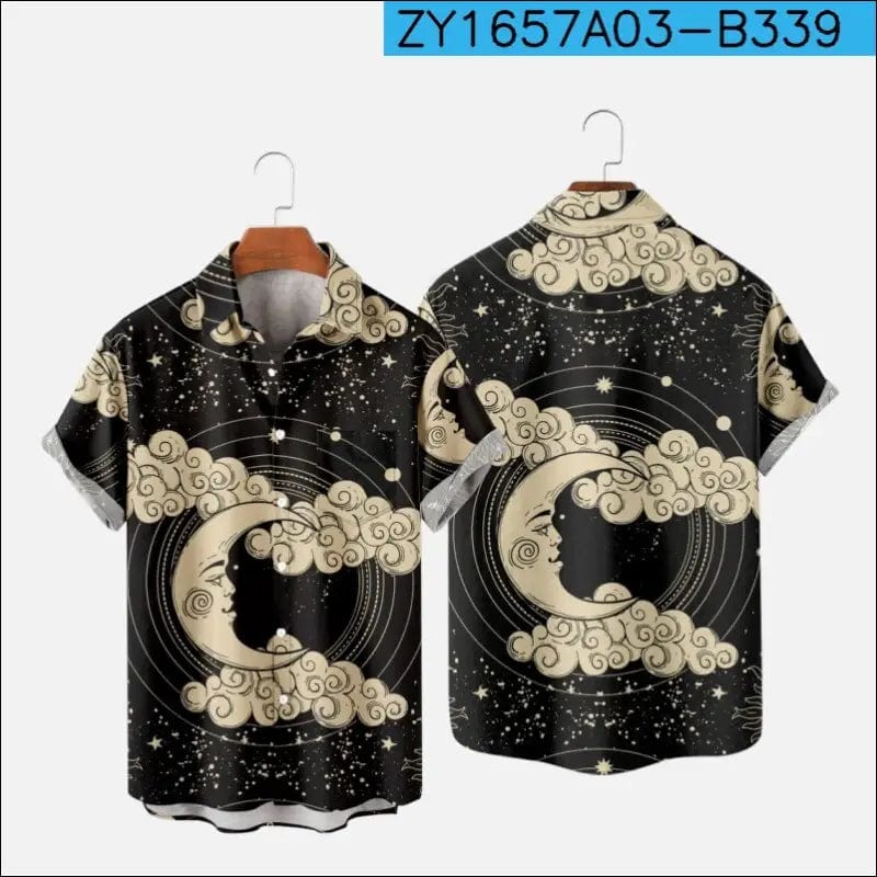 Men’s Hawaiian T-Shirt For Women Moon Star Space Pattern