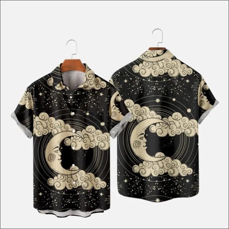 Men’s Hawaiian T-Shirt For Women Moon Star Space Pattern