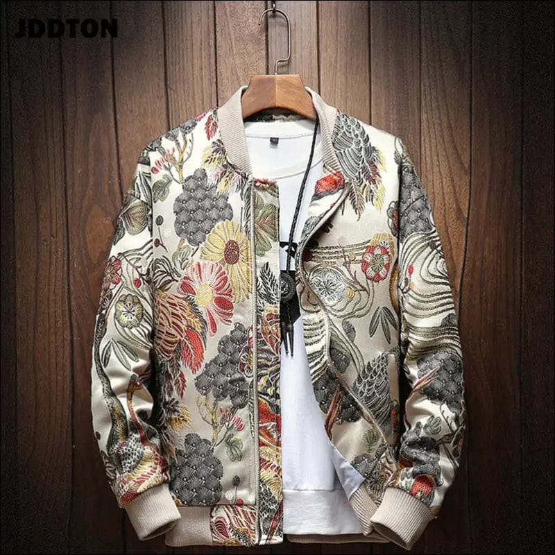 Mens Japanese Embroidery Bomber Jacket Loose Baseball