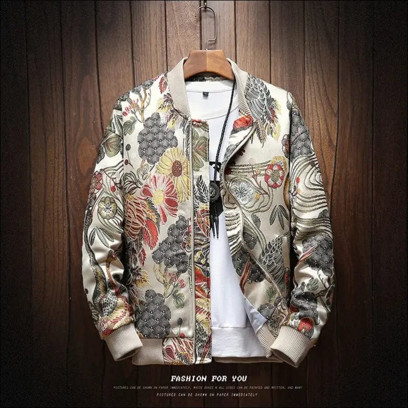 Mens Japanese Embroidery Bomber Jacket Loose Baseball