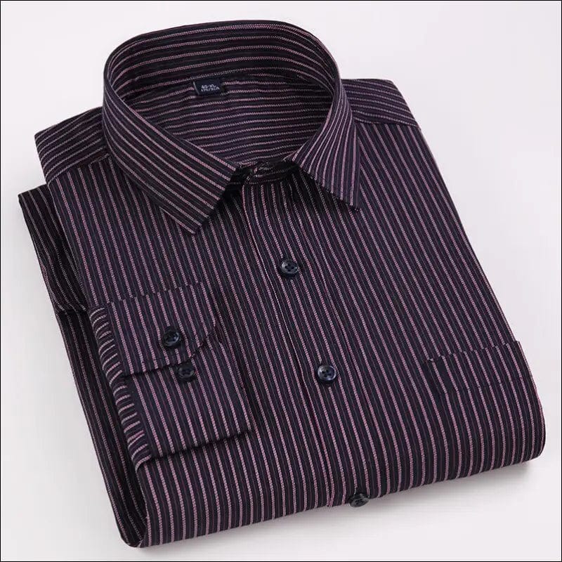 Men’s Long Sleeve Classic Standard-fit Plaid Striped Social