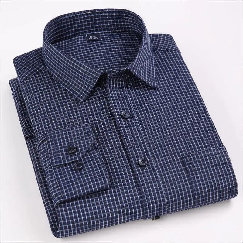 Men’s Long Sleeve Classic Standard-fit Plaid Striped Social