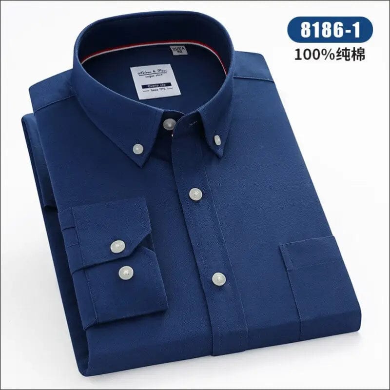 Men’s Long Sleeve Oxford Plaid Striped Casual Shirt Front