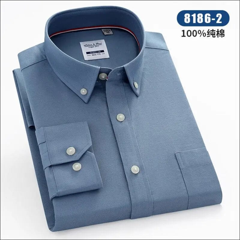 Men’s Long Sleeve Oxford Plaid Striped Casual Shirt Front