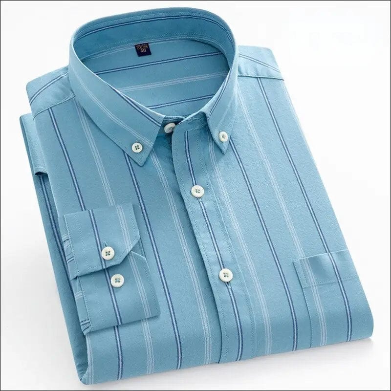 Men’s Long Sleeve Oxford Plaid Striped Casual Shirt Front