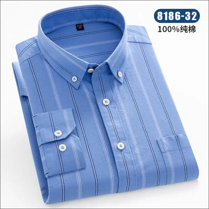 Men’s Long Sleeve Oxford Plaid Striped Casual Shirt Front