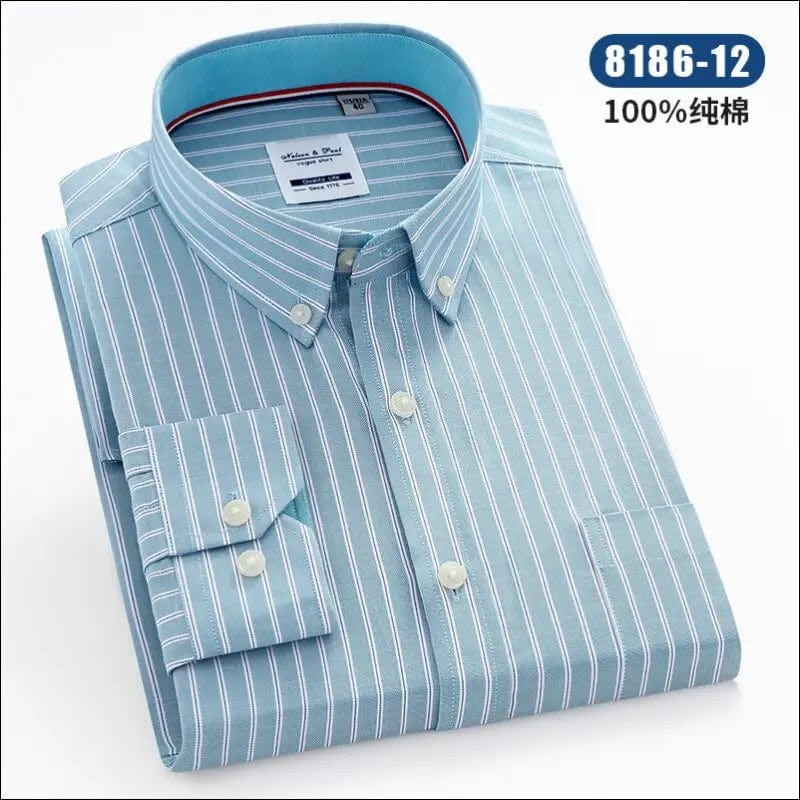 Men’s Long Sleeve Oxford Plaid Striped Casual Shirt Front