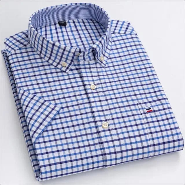 Men’s Oxford Short Sleeve Summer Casual Shirts Single Pocket