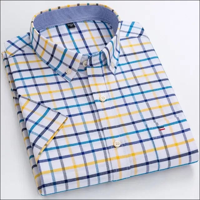 Men’s Oxford Short Sleeve Summer Casual Shirts Single Pocket