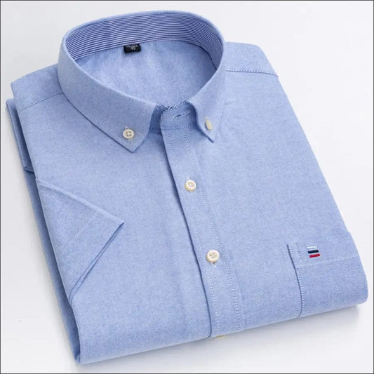 Men’s Oxford Short Sleeve Summer Casual Shirts Single Pocket