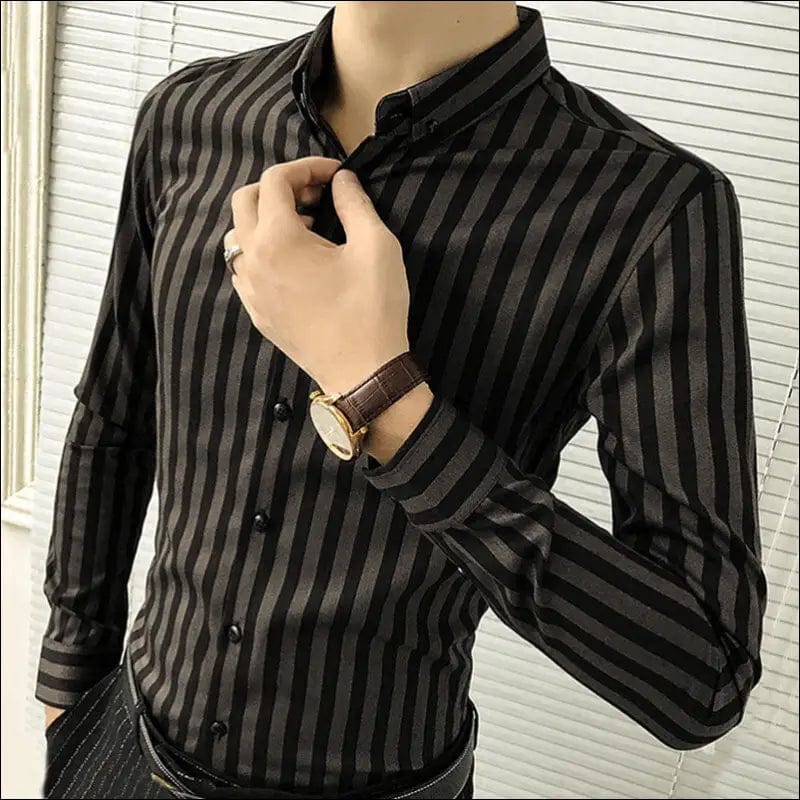 Men’s Striped Shirt with Pocket Long Sleeve Shirts All-Match