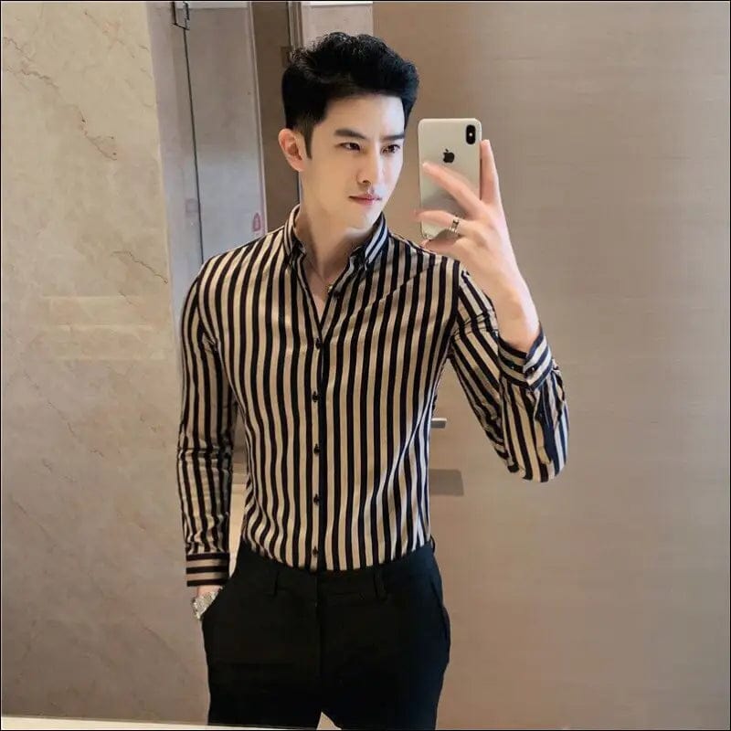 Men’s Striped Shirt with Pocket Long Sleeve Shirts All-Match