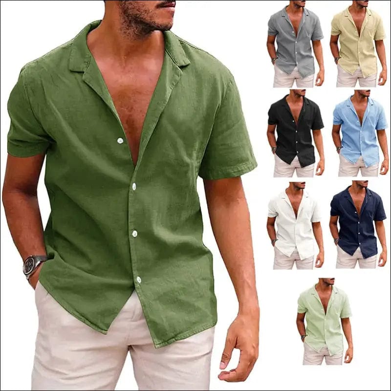 Men’s Tops Casual Button Down Shirt Short Sleeve Linen Beach