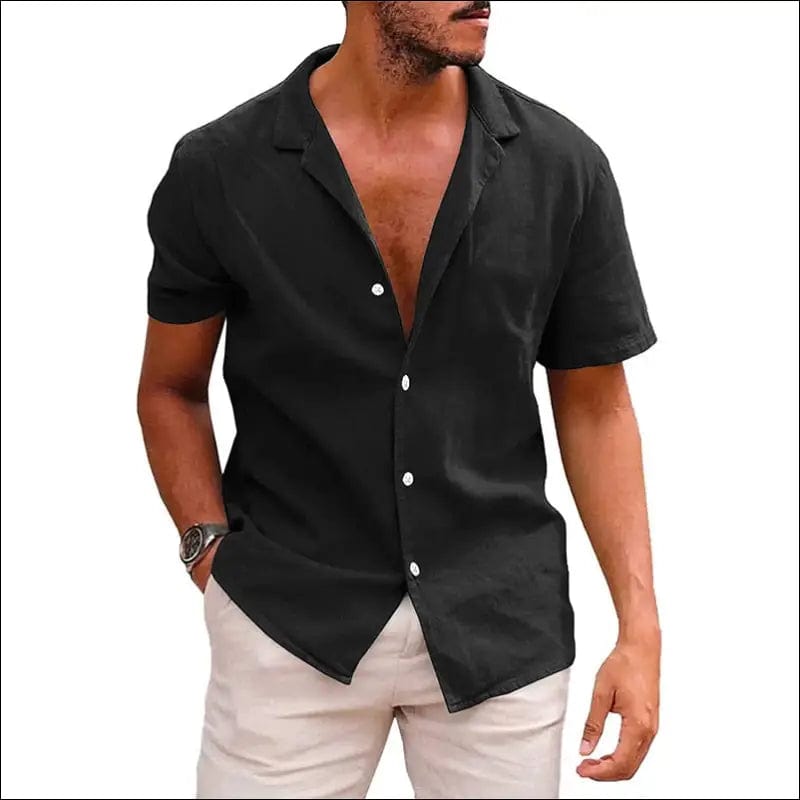 Men’s Tops Casual Button Down Shirt Short Sleeve Linen Beach