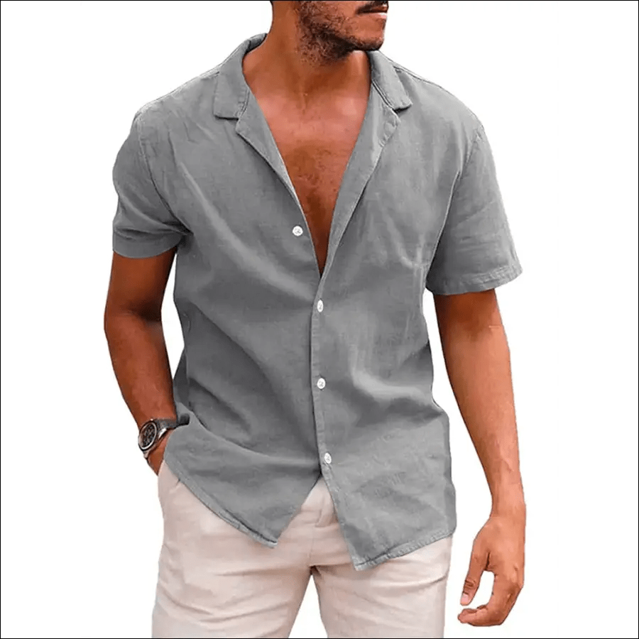 Men’s Tops Casual Button Down Shirt Short Sleeve Linen Beach