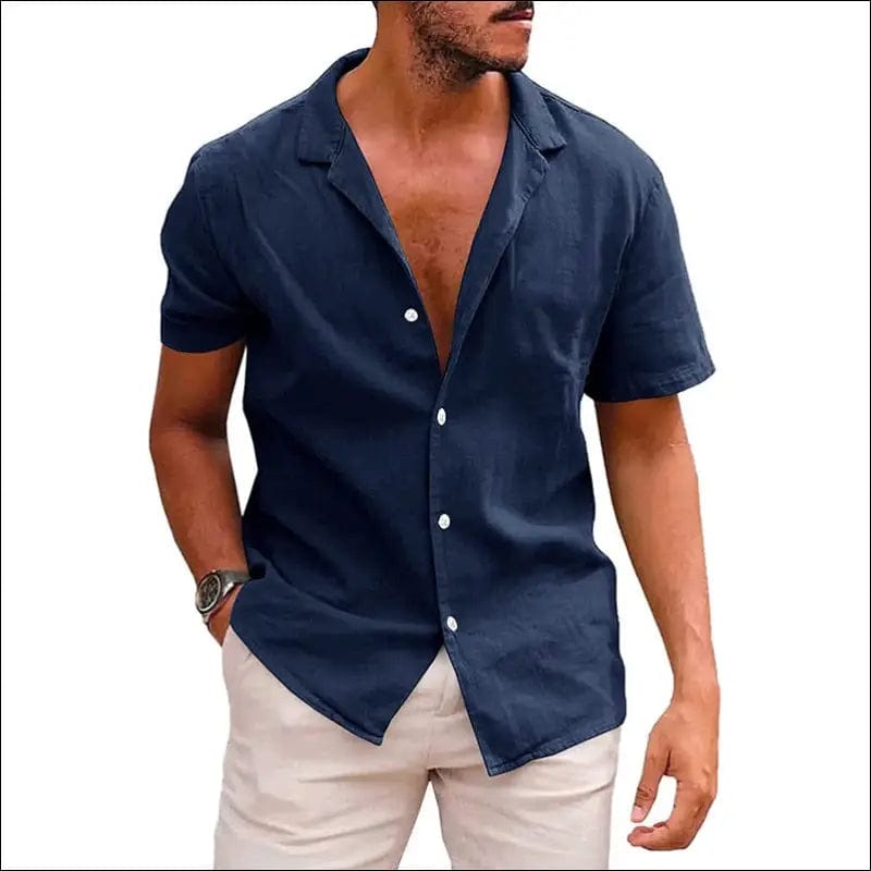 Men’s Tops Casual Button Down Shirt Short Sleeve Linen Beach