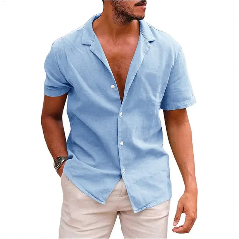 Men’s Tops Casual Button Down Shirt Short Sleeve Linen Beach