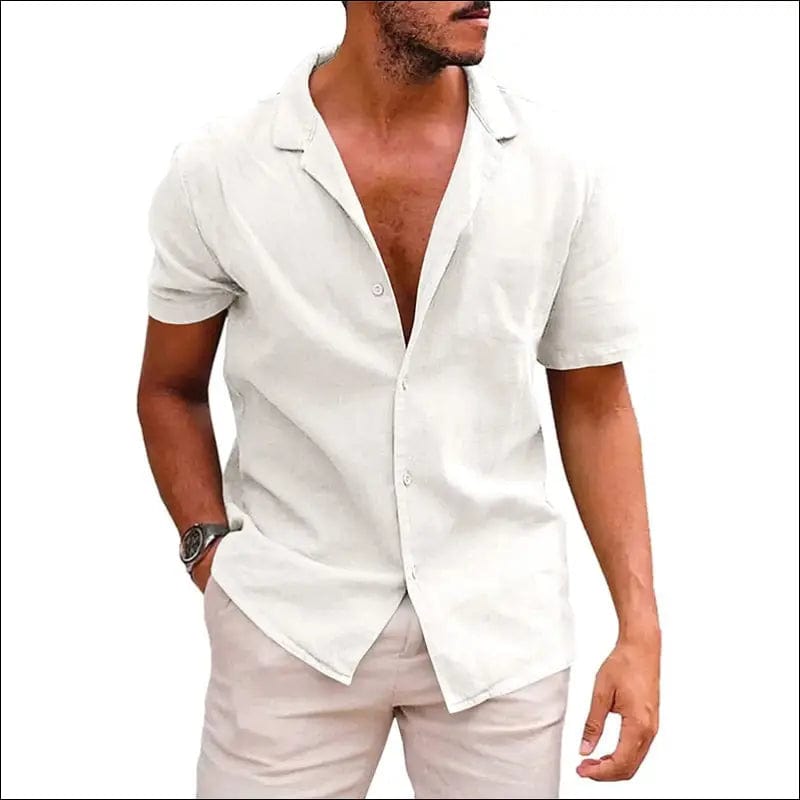 Men’s Tops Casual Button Down Shirt Short Sleeve Linen Beach