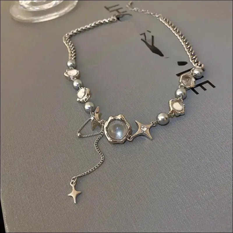 Metal Silver Punk Star Pendant Necklace - 48087279-silver