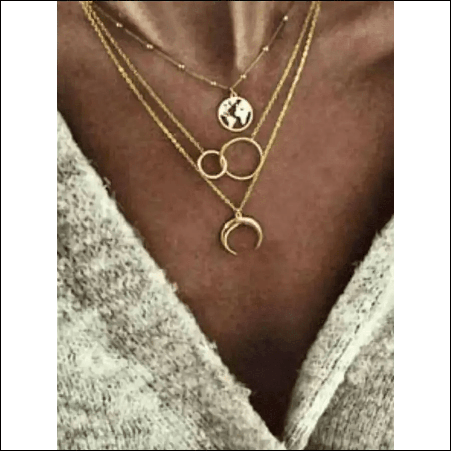 Moon Map Bohemian Multilayer Necklace - Gold / One Size -