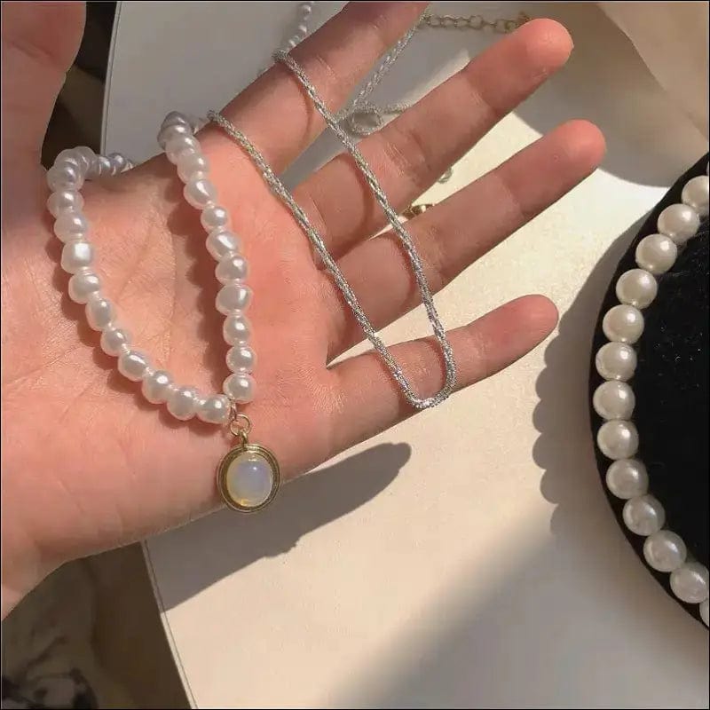 Moonlight stone sparkling silver river necklace Korean