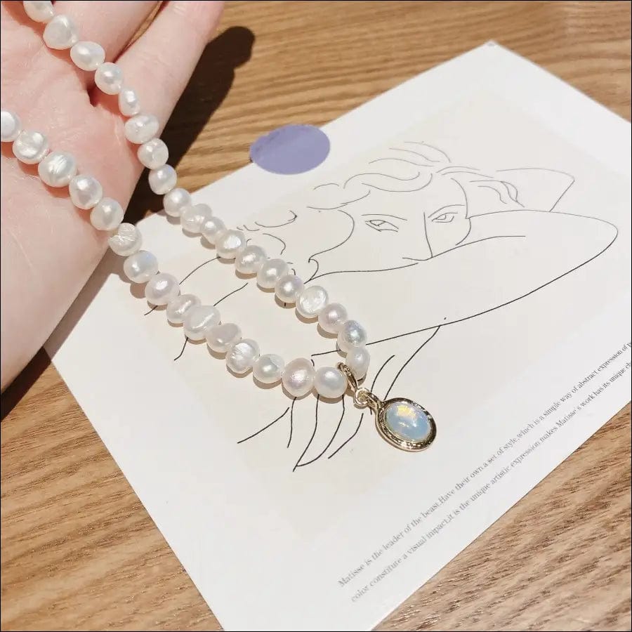 Moonlight stone sparkling silver river necklace Korean