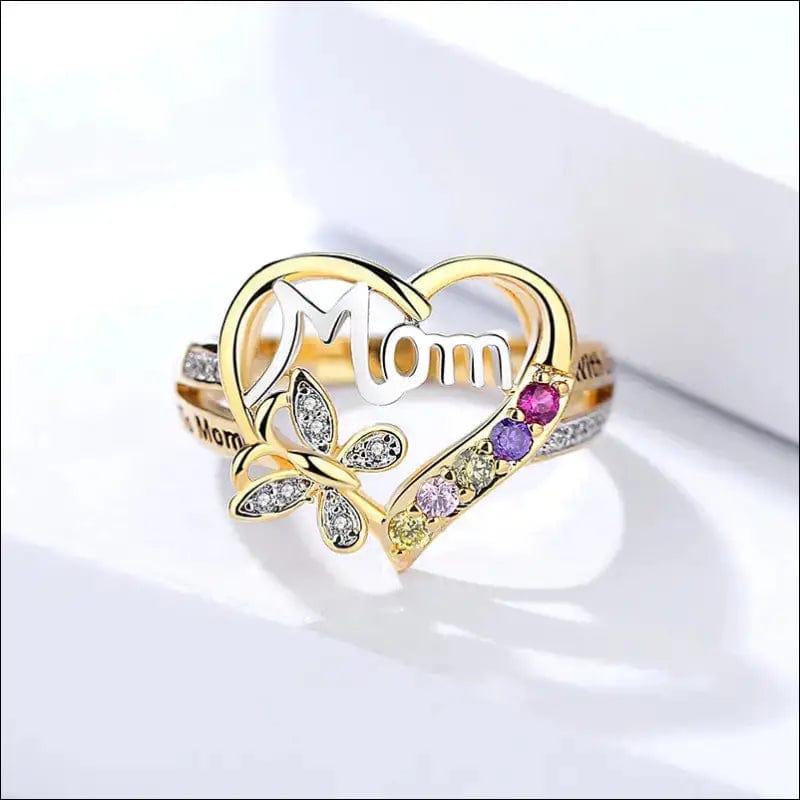 Mother’s Day Gift Bracelet Love Heart Mother Ring - Gold /