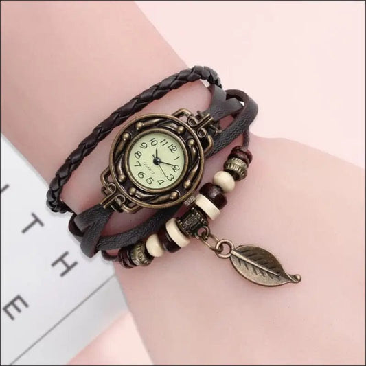 Multi-colored high-quality genuine leather vintage quartz