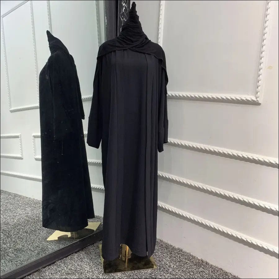 Muslim Kaftan open abaya - Black with hijab / S -