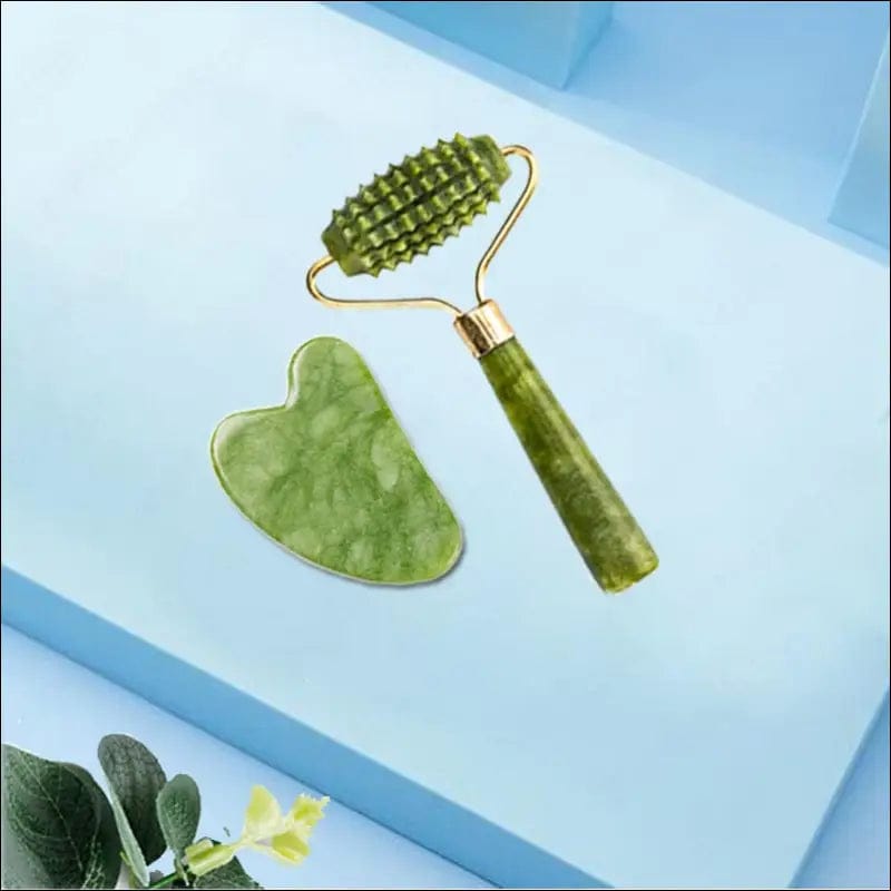 Natural Face Massager Gua Sha Jade Roller Massage Tool Set