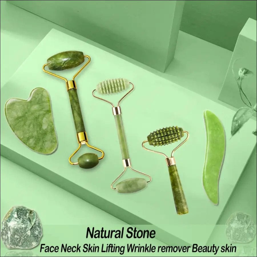 Natural Face Massager Gua Sha Jade Roller Massage Tool Set