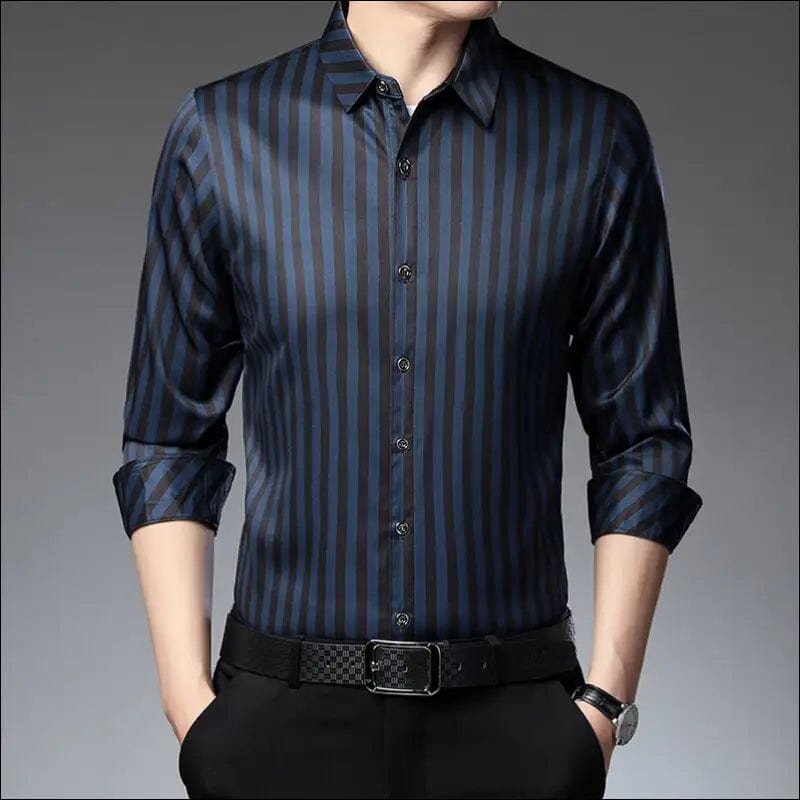 New Brand Designer Luxury Silk Shirts Long Sleeve Dress Men