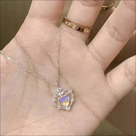 New Korean Moonstone Neon Love Heart Necklaces for Women