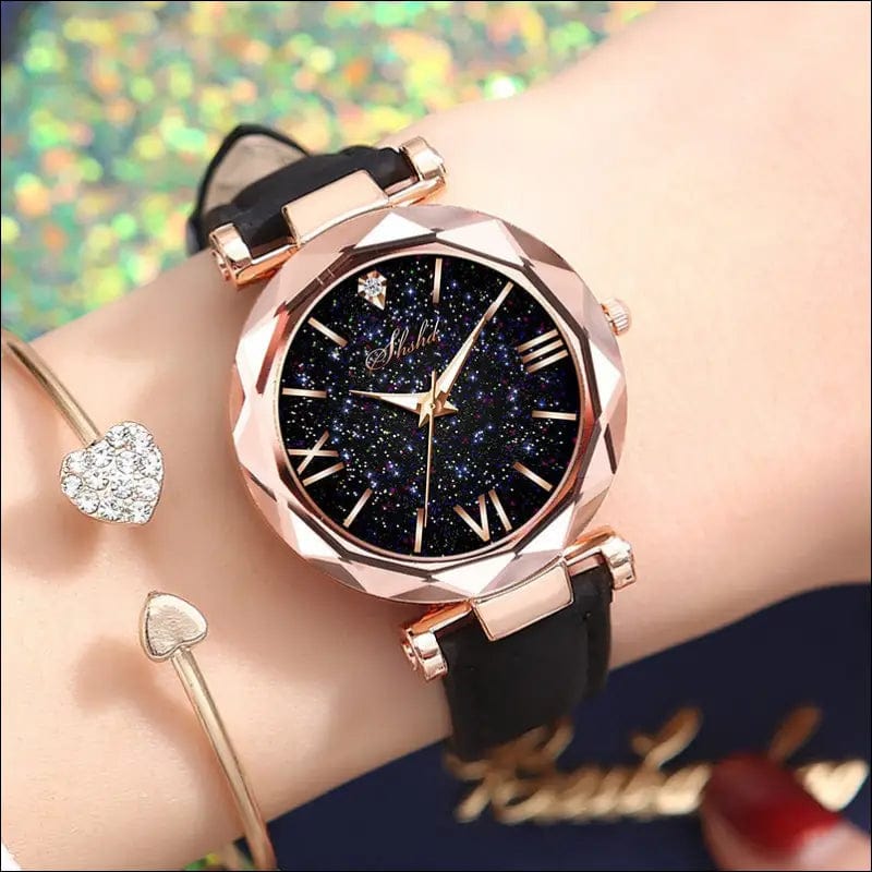 New ladies starry leather belt watch discs simple fashion