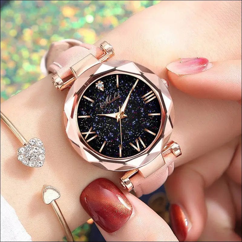 New ladies starry leather belt watch discs simple fashion