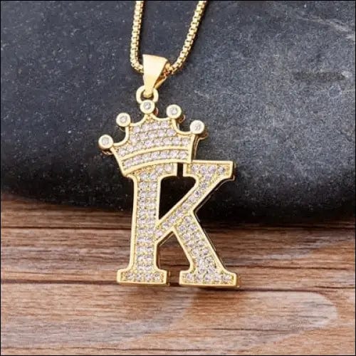 New Luxury Copper Zircon A-Z Crown Alphabet Pendant Chain